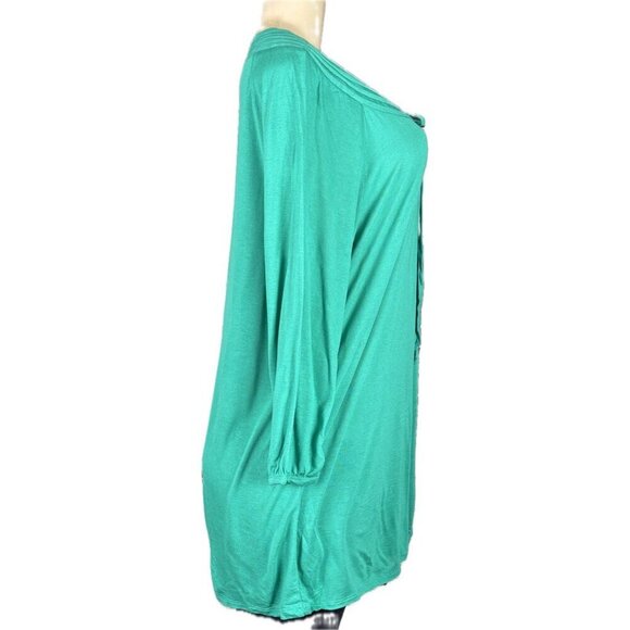 Merona Vintage XXL Green Tie Keyhole Textured Neckline Rayon 3/4 Sleeve Top - Picture 3 of 6